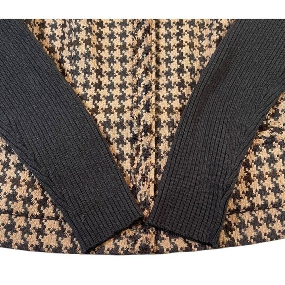 Cabi Women’s Houndstooth Knit-Sleeve Full Zip Jacket Size 12 Lined Black Tan - Picture 10 of 10